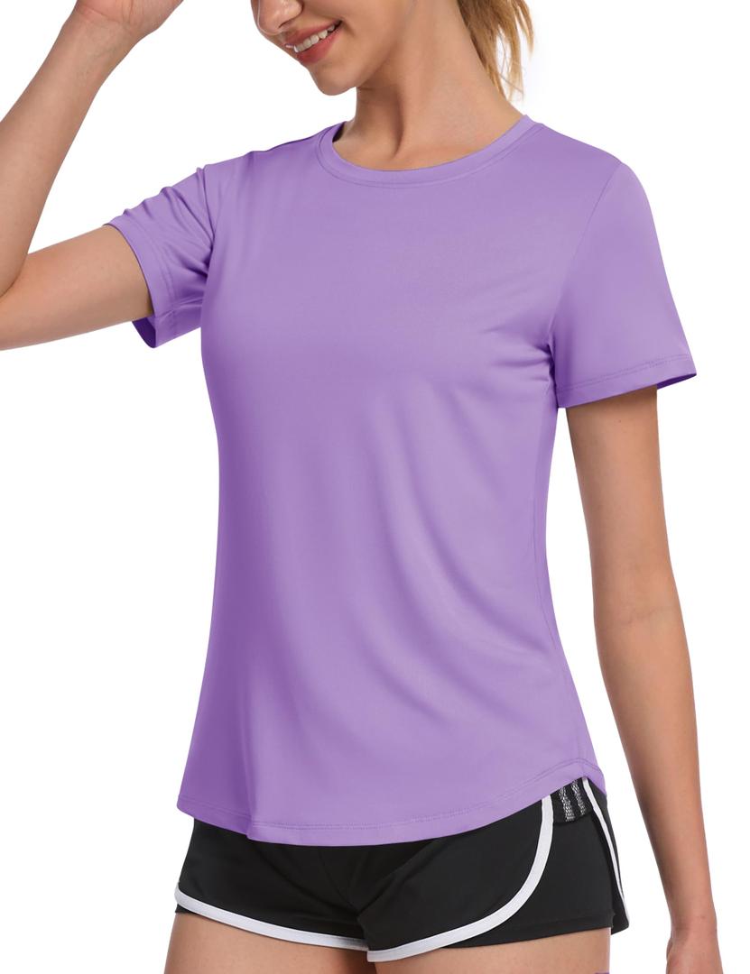 MAGCOMSEN Workout Tops for Women UPF 80+ Short Sleeve Activewear Swim Hiking UV Protection Quick Dry T-Shirts Purple XXL (Purple, XXL)