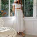 Womens Two Piece Summer Boho Outfit Off Shoulder Crop Top Maternity High Waist Maxi Skirt Beachear