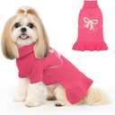 YUDODO Valentines Bowknot Dog Sweater Dress for Small Dogs Girl, Stretchy Pet Sweaters Pullover Coats, Fall Winter Warm Dog Turtleneck Sweater (Pink, L)