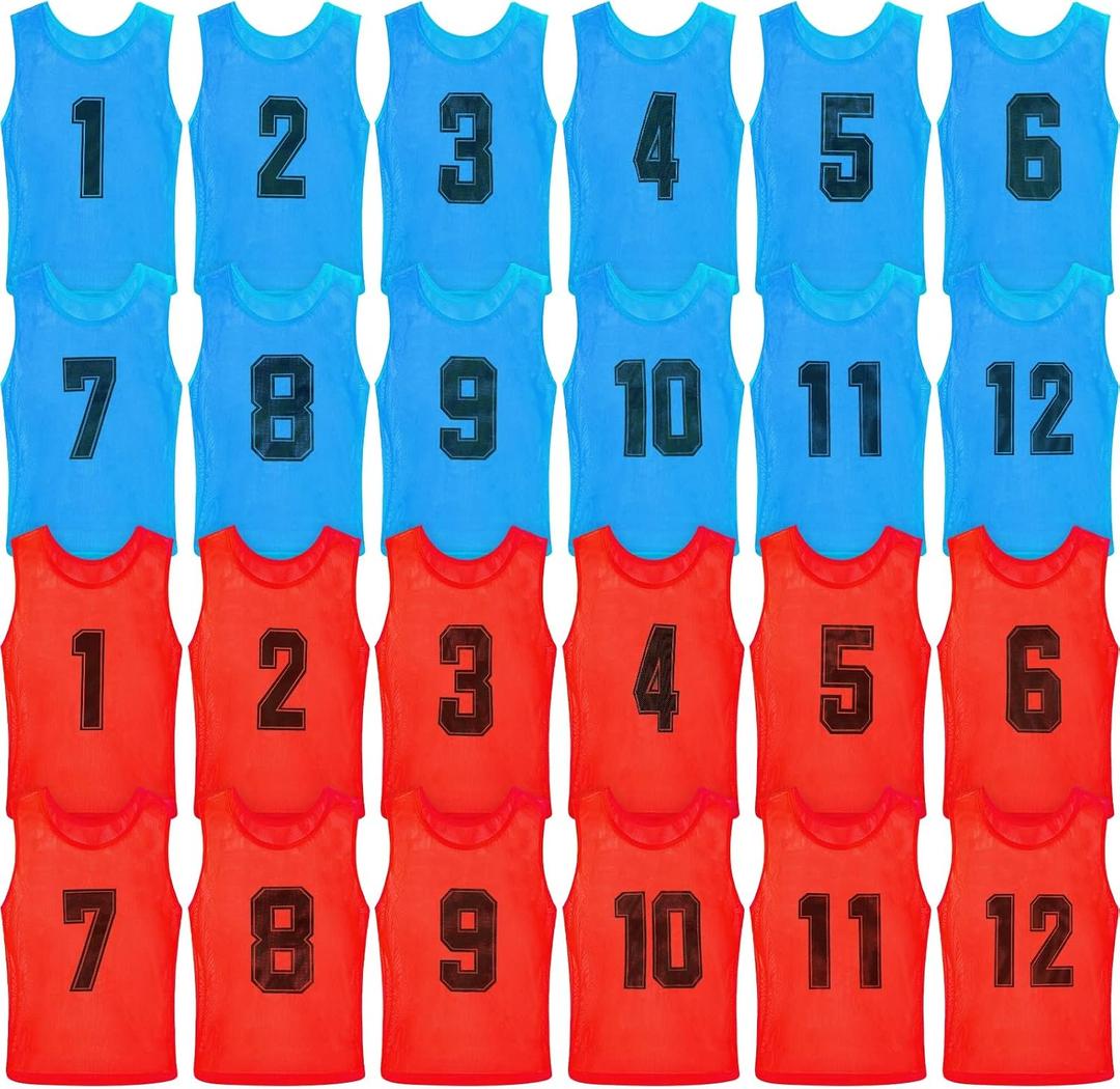 Vabean 24 Pack Nylon Mesh Scrimmage Team Practice Vests Pinnies Jerseys Train Vest for Adult Sport Basketball Soccer Football, One Size Standard