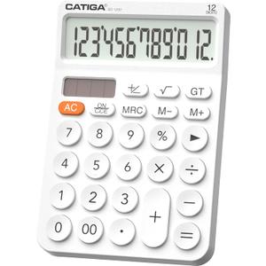 CATIGA 12 Digit Desktop Calculator Basic Desk Calculator with Large LCD Display, Big Buttons, 4 Function, Solar and Battery Dual Power, for Office, School, Home, SD-1292 White
