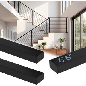 3Pack 6'6" Stainless Steel T304 Black Handrail, 2" W x 1" H Rectangular Cuttable Handrail with End Cap Screw, Flat Top Rail for Indoor Outdoor Deck Stair Cable Railing System Post Kit