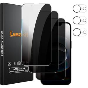 Lesakit 3+3 Pack Privacy Screen Protector for iPhone 16e 6.1-Inch with 3 Pack Camera Lens Protector, Anti Spy Tempered Glass Film 9H Hardness Bubble Free Case Friendly