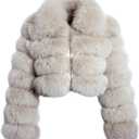 loveimgs Women Fluffy Faux Fur Coat Cropped Jacket Puffer Jacket Zip Up Winter Warm Fuzzy Teddy Jacket (Small, Beige Camel)