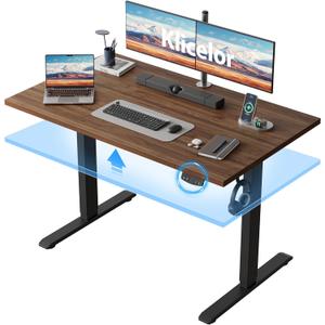 Klicelor 48 Inch Electric Standing Desk, Height Adjustable Office Desk, Sit Stand Up Computer Desk with Memory Preset, Two-Piece Desktop, Dark Walnut, 48 x 24 Inch