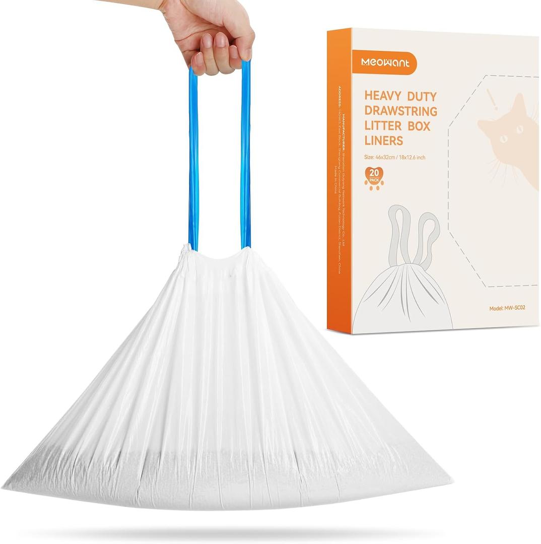 MeoWant Cat Litter Box Liners, Drawstring Receptacles Bags Thickened Waste Bag for MeoWant MW-SC01/MW-SC02 Automatic Cat Litter Box, 20pcs