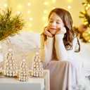 Thyle 3 Pcs Christmas Tree Decor 3 Sizes 6/8/10 Inch Small Boho Artificial Christmas Tree Tabletop Decor for Home Shelf Mantel Fireplace Table Party Supplies(Bead Style,Wood)