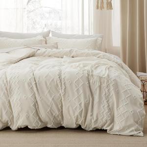 Bedsure Boho Duvet Cover Queen Size - Cationic Dyed Tufted Duvet Cover Set, 3-Piece Shabby Chic Boho Bedding for All Seasons (Beige, 90" x 90")