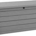 Keter Westwood 150 Gallon Resin Large Outdoor Storage Box for Patio Furniture, Outdoor Cushions, Garden Tools and Pool Floats, Light Grey