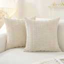 YSTELLAA Set of 2 Corduroy Decorative Throw Pillow Covers 16x16 Inch, Boho Striped Pillow Covers Farmhouse Home Decor for Sofa Living Room Couch Bed,Beige