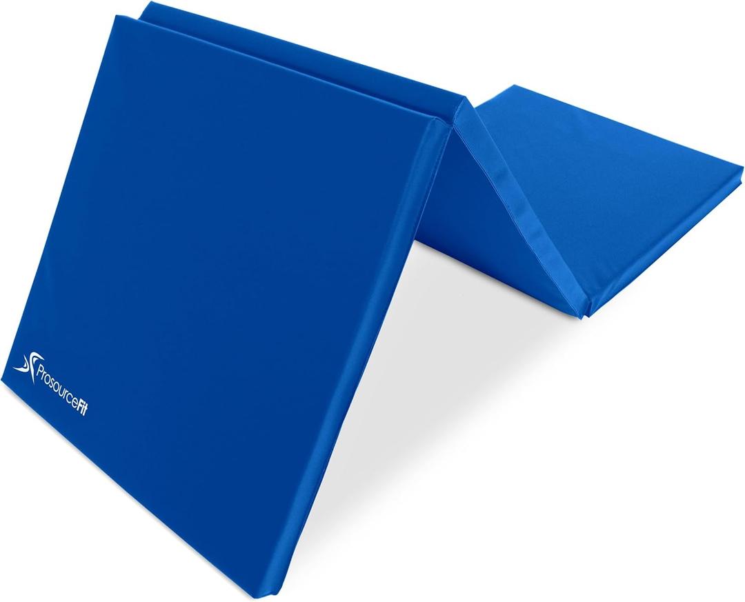 ProSource Tri-Fold Folding Thick Exercise Mat 6x2 with Carrying Handles for MMA, Gymnastics, Stretching, Core Workouts (Blue)