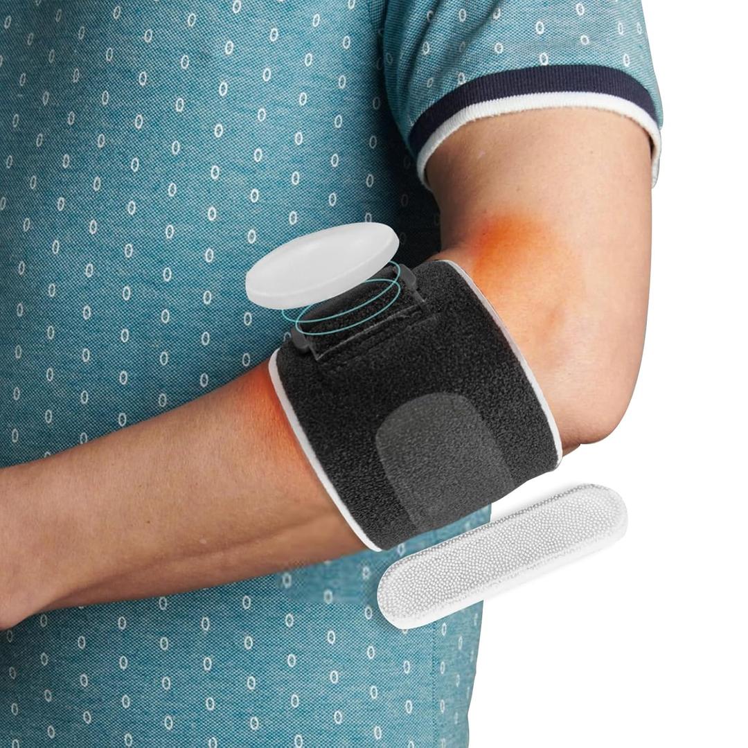 2 x Elbow Brace for Tendonitis, Adjustable Tennis & Golfers Elbow Strap with 2PCS Compression Gel Pads, Counterforce Brace for Tendon Pain Relief & Support Fit Men and Women 8"-12" (1)