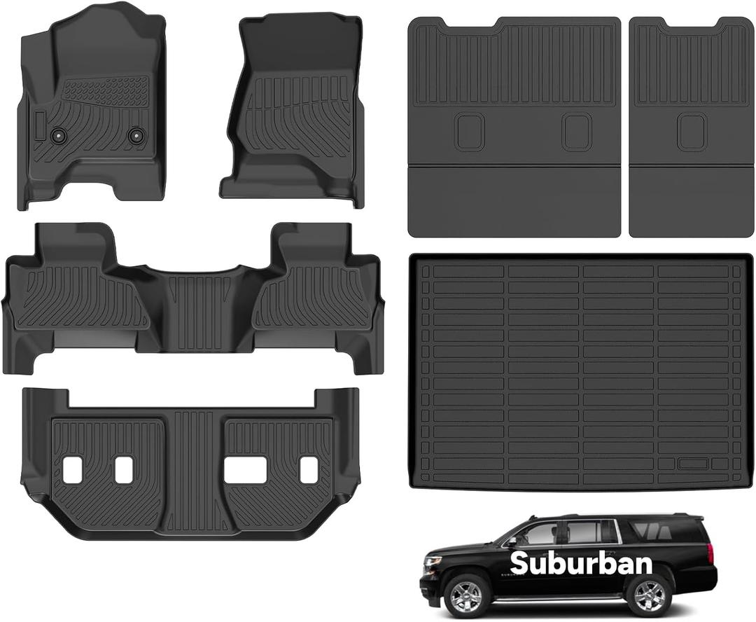 Wayhigh Floor Mats for 2015-2020 Chevy Suburban & GMC Yukon XL(Only 8 Seats) (with 2nd Row Bench Seat) All Weather Trunk Mat with Backrest Mat Waterproof Duty Cargo Liners Accessories