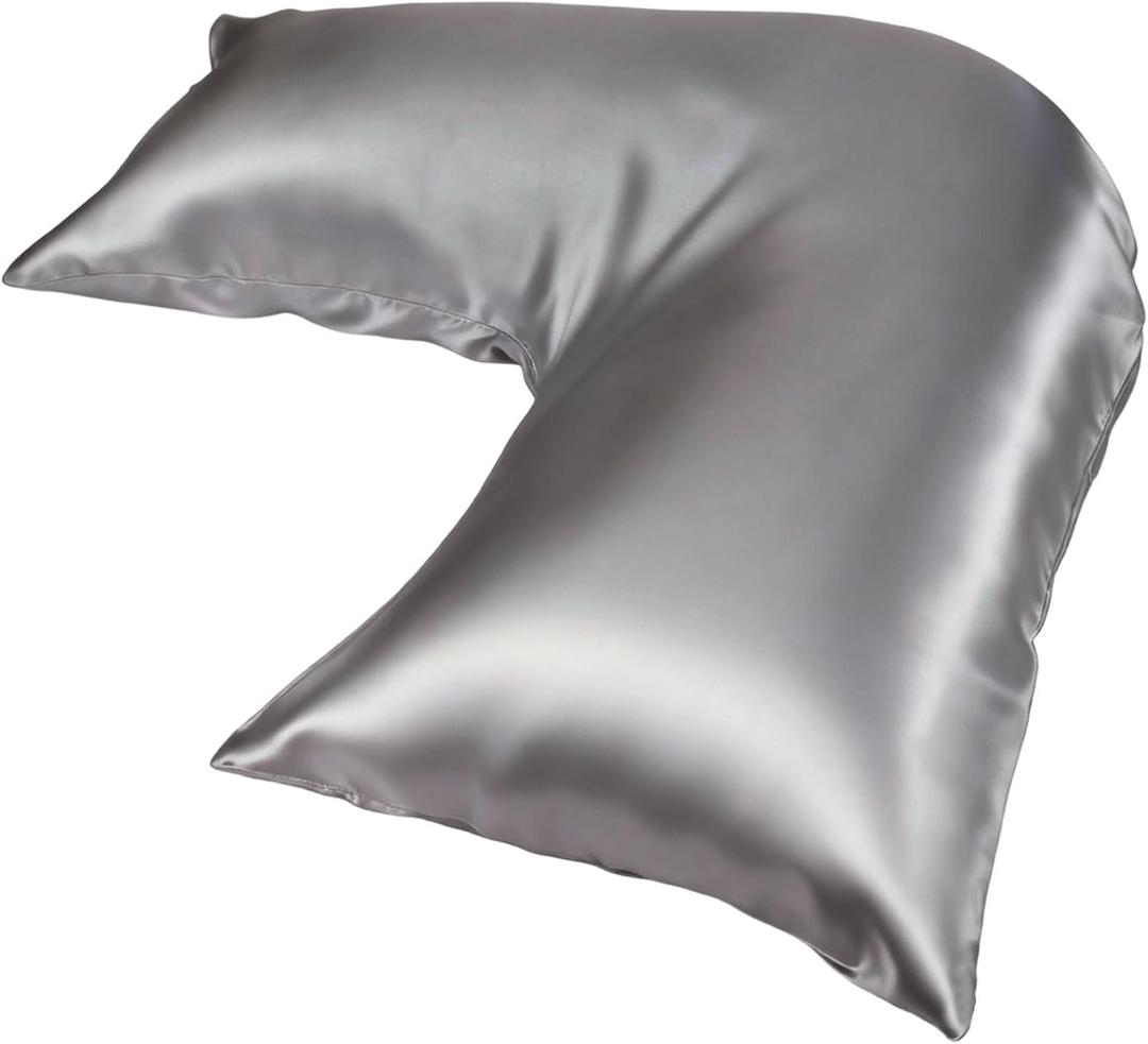 Pillowcase Cover Compatible with L-Shaped Contour Body Pillow, Comfortable and Soft Satin Pillowcase, Similar to Silk Pillow Cover, Gray