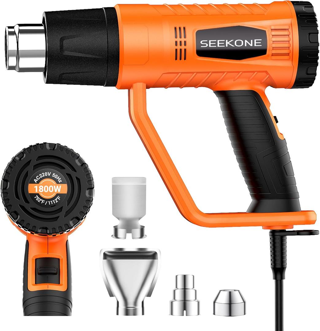 SEEKONE Heat Gun 1800W Heavy Duty Fast Heat Hot Air Gun Kit with 752&1112400-600 Dual-Temperature Settings and 4 Nozzles with Overheat Protection for Crafts, Shrinking PVC, Stripping Paint