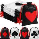 SilTriangle 24 Pcs Casino Party Favor Gift Bags Casino Theme Party Decorations with Drawstring Las Vegas Satin Goody Treat Poker Bags for Birthday Game Night Decoration(Black White Red)