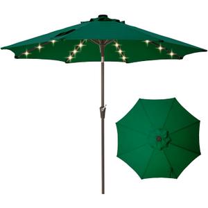 9FT Solar-Powered LED Patio Umbrella with Tilt Crank,Outdoor Market Umbrella with 32 Lights,Sunshade for Deck, Garden and Pool