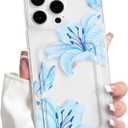 2 x NITITOP Compatible with iPhone 14 Pro Max Case with Card Holder Clear Cute Floral Lily Flowers Butterfly for Women Girls Soft TPU Shockproof Wallet Case Protective Phone Cover - Blue
