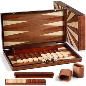Handcrafted Wooden Backgammon Set - 16" Large Board Game with Oversized Pieces - Classic 2-Player Strategy Game Perfect for Adults & Kids