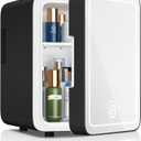 Makeup Fridge With Dimmable LED Light Mirror, 4L Mini Fridge for Bedroom, Car, Office & Dorm, Cooler & Warmer, Portable Small Refrigerator for Cosmetics, Skin Care and Food, Black