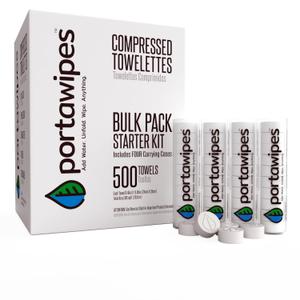 Portawipes Coin Tissues | 500 Pack with 4 Carrying Cases | Toilet Paper Tablets | Compressed Towels | Expandable Wipes | Soft & Odor Free