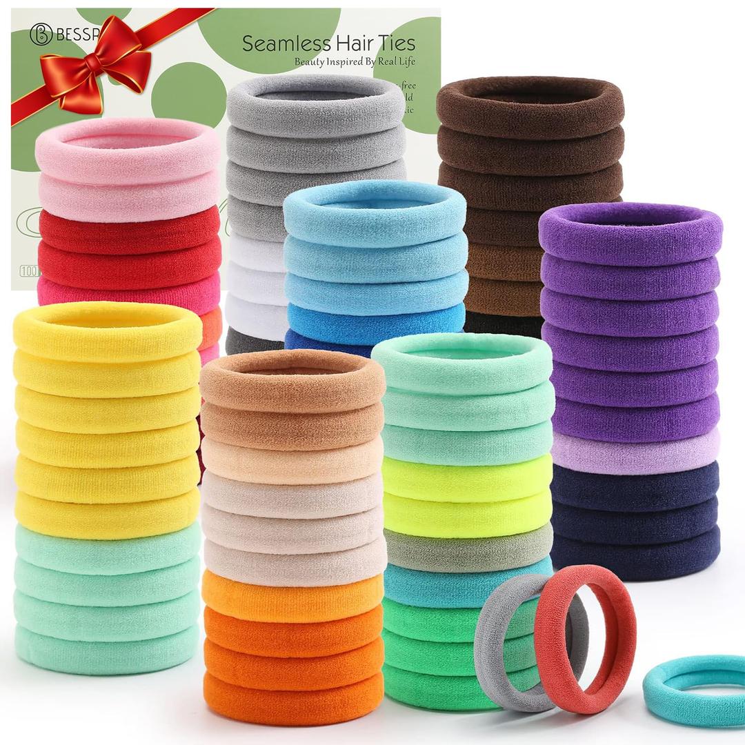 100PCS Elastic Hair Ties, Seamless Hair Band, Ponytail Holder No Crease Damage, Cotton Bands, Hair Scrunchies for Thick Thin Hair, Hair Accessories for Women Valentine's Day Gift (Multicolor)