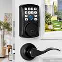 Hidalife Keypad Door Lock with Handle, Fingerprint Keyless Entry Door Lock for Front Door, Easy Passage Mode, Electronic Door Lock with Code, Matte Black