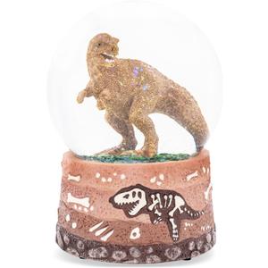 Elanze Designs T-Rex Tyrannosaurus Fossils Brown Paleontologist Bone Dig Skeleton Science STEM Footprints Museum 100MM Musical Glitter Dinosaur Snow Globe Plays Tune Born Free
