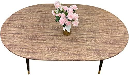 LIBERECOO Oval Tablecloth Vinyl Fitted Elastic Edge with Flannel Backing - Fits 48 x 68 Inch Oval Table - Walnut Wood Pattern - Waterproof Wipeable Table Cover