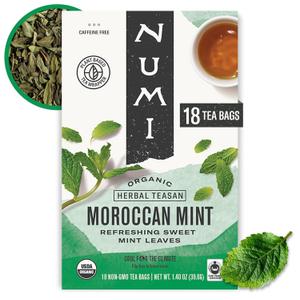 Numi Organic Tea Moroccan Mint, 18 Count Box of Tea Bags, Herbal Teasan