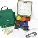 Funto Pocket Watercolor Set, Travel Artist Outdoor Sketch Kits with 2 Foldable Palettes, Portable Leather Case and Metal Clip, Kit for Art Lovers