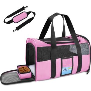 Refrze Pet Carrier Airline Approved, Cat Carriers for Medium Small Cats, Soft Dog Carriers for Dogs, TSA Approved Pet Carrier for Cats Dogs of 15 Lbs, Puppy Carrier,Pink (17.0"L x 12.0"W x 11.0"H)