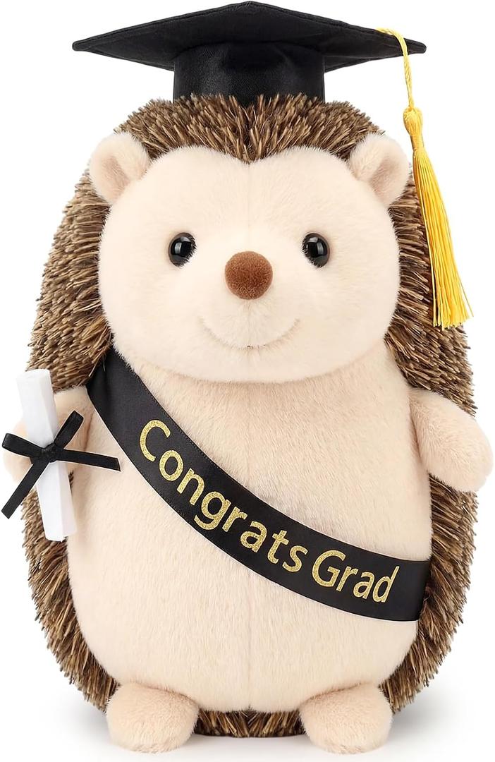 Hollowfly 2026 Graduation Gifts Plush Hedgehog 11.8 In Stuffed Animal with Cap Diploma Congrats Grad Sash Cute Hedgehog Graduation Plushies Plush Toy Doll for Class of 2026 Students Boys Girls (Black)