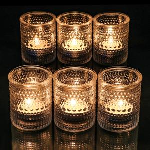 HOXHA 6 Pack Glass Votive Candle Holders Clear Tealight Candle Holders in Bulk Vintage Table Centerpieces for Floating Candles Home Table Decor Wedding Receptions (6)