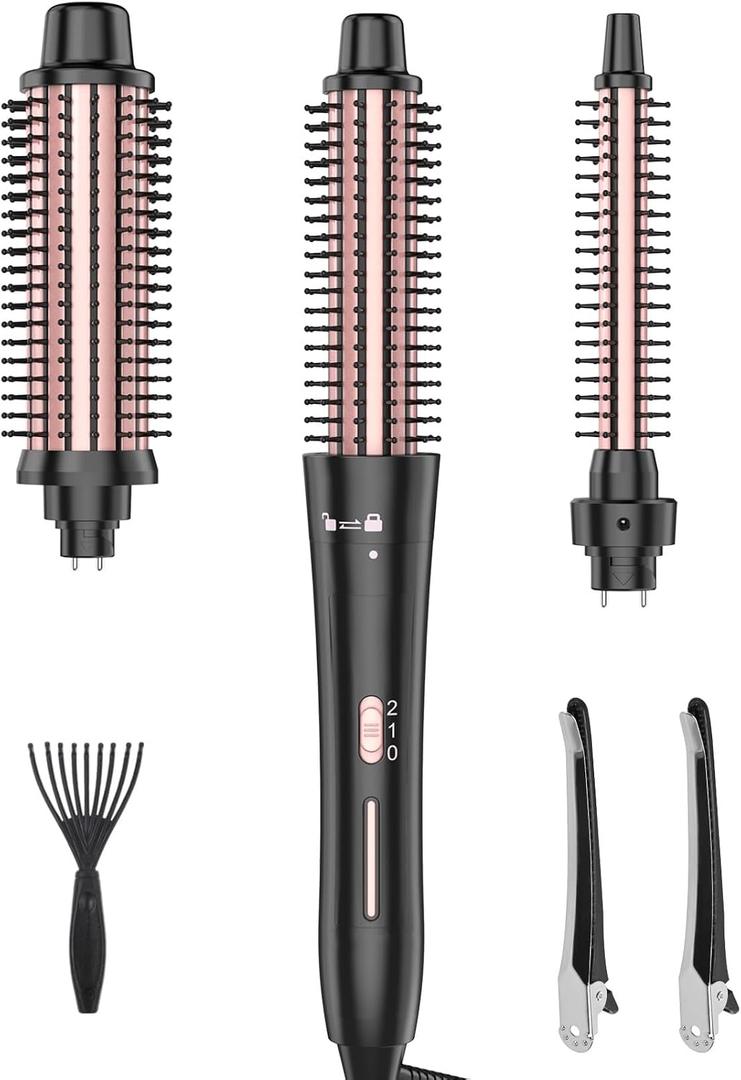 Curling Brush Set, Curling Iron Interchangeable 3 Barrel Wand Curler with Ceramic Tourmaline Professional Curling Iron Brush,for Women with Curler and Waver