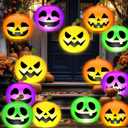 Jetec 24 Pcs 9 Inch Halloween LED Pumpkin Ball Inflatable Hanging Decoration Blow-Up Pumpkin Beach Ball Jack-o-Lantern Halloween Decoration for Indoor Outdoor Holiday Party Decor(Colorful)