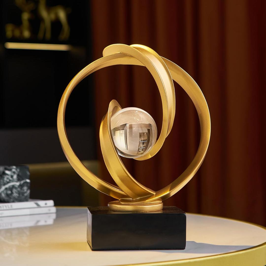 Modern Gold Statue Decor for Living Room, Abstract Art Sculptures Home Dcor Accents for Coffee Table TV Stand Bookshlf, Resin Decorations for Dining Room Office Bedroom