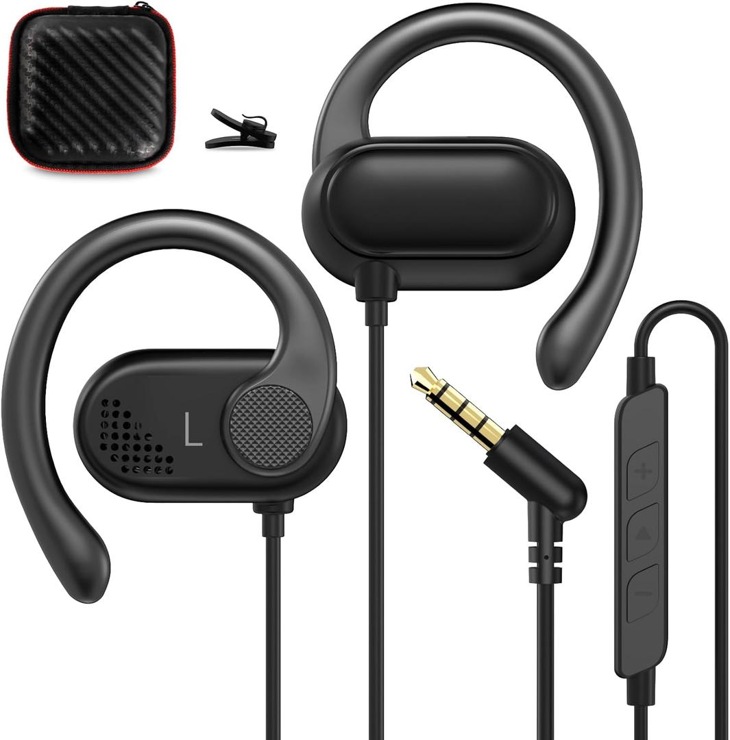 Open Ear Headphones Wired for Laptop PC, 3.5mm Earphones with Mic Over Ear Wired Earbuds with Ear Hook for iPhone 5 6s Plus for Galay A25 A15 A14 A03s A23 A52 for Android/Workout/Sport/Gym/Radio/MP3 Black