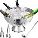 Ice Bucket Set for Champagne Bottle, Large 12L Stainless Steel Ice Bowl with Hammered Finish, Includes Scoop, Tongs and Ladle, Ice Bucket for Cocktail Bar, Bar Cart, Parties, Weddings, Celebrations