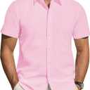 J.VER Men's Short Sleeve Dress Shirts Stretch Stain Shield Casual Button Down Shirts Solid Formal Shirt (X-Large, Light Pink)