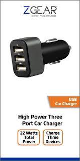 ZGear High Power 3-Port USB Car Charger