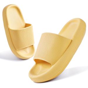 Menore Cloud Slides for Kids Shower Beach Slippers Boys Girls Bathroom Thick Sole Pillow Slippers Summer Non-Slip Pool Sandals (12-13 Little Kid, Yellow)