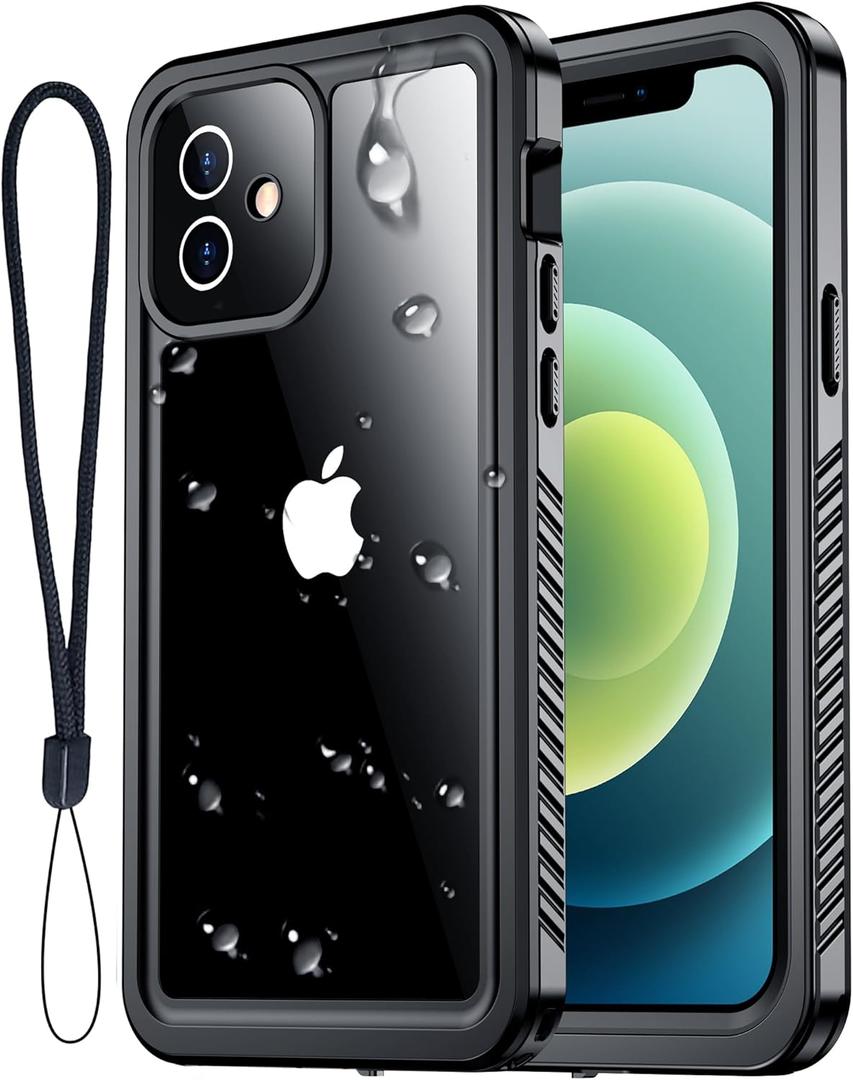 for iPhone 12 Case Waterproof, [IP68 Underwater][Dropproof][Dustproof][Real 360] [Non-Slip] Heavy Duty Tough Rugged Shockproof Protective Phone Case for iPhone 12 (6.1"), Black