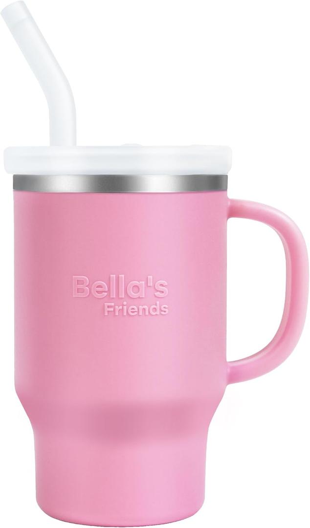 Bella's Friends Handy Mini Tumbler  Adorable 9oz Sippy Cup for Toddlers 1-3 years old, Flexible Straw, Stainless Interior & Silicone Body, LeakProof, Dishwasher Safe, Ideal for Travel or At Home (Peony)
