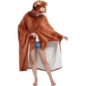 NAFLEAP Wearable Hooded Blanket for Adult Kids, Animal Blanket Hoodie Women Girl Fleece Sherpa Christmas Gift (Brown)