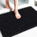 Yimobra Bathroom Rugs Non Slip Washable 32x20 Inch - Ultra Soft Absorbent Chenille Bath Mat, Quick Dry Shaggy Floor Carpet for Tub Shower, Black Home Decor Accessories