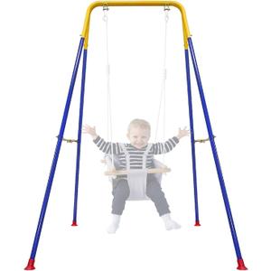 Foldable Children's Swing Stand, Heavy-Duty Metal Swing Frame for Kids - Suitable for Indoor and Outdoor Use (Yellow)