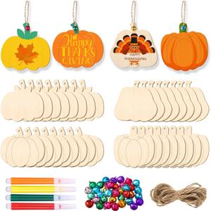 Jetec 32pcs Fall Wooden Pumpkin Cutouts Bulk Fall Thanksgiving Craft Decoration Unfinished Wood Pumpkins Ornaments Autumn DIY Blank Unfinished Pumpkins Crafts Party Home 3.5 x 3.3 Inch
