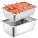 Tioncy 2 Pack Full Size Hotel Pans with Perforated Steam Pan, Stainless Steel Steam Table Pan Multifunctional Food Chafing Supplies for Restaurant Kitchen(Full Size, 6 Inches, 8 Inches)