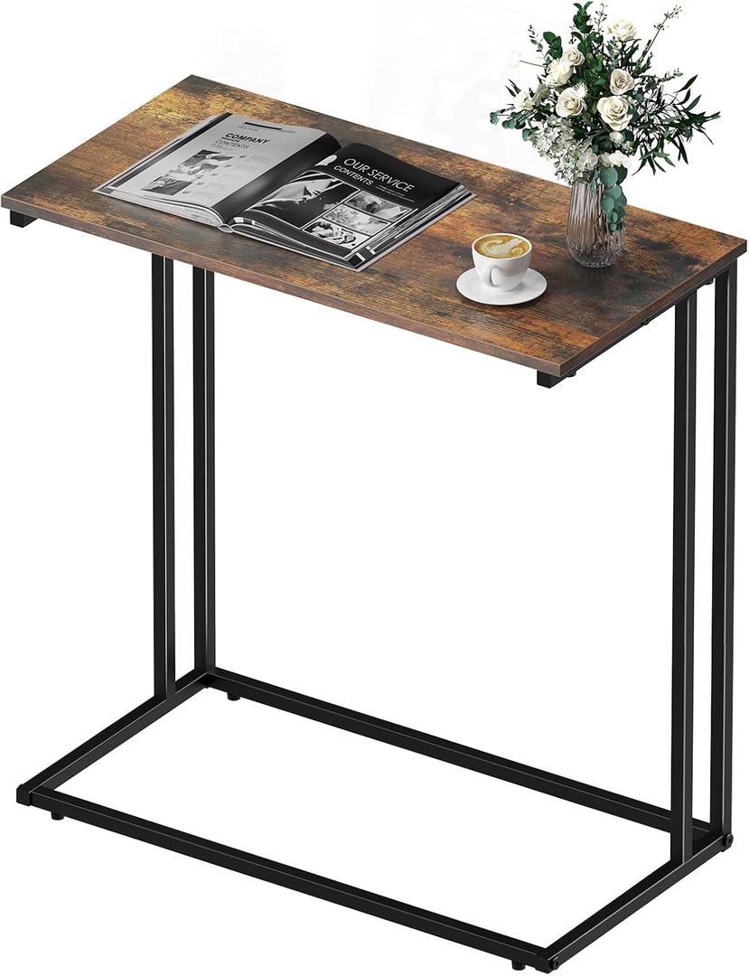 C-Shaped Side Table, Metal Double Frame End Table for Living Room Bedroom, Large